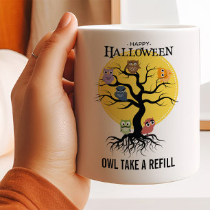 Spooky Owls Familienbaum Halloween Kaffeetasse