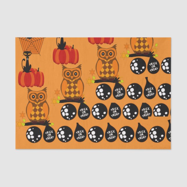 Spooky Owls Halloween Trick oder Treat Balls Seidenpapier (Vorderseite)