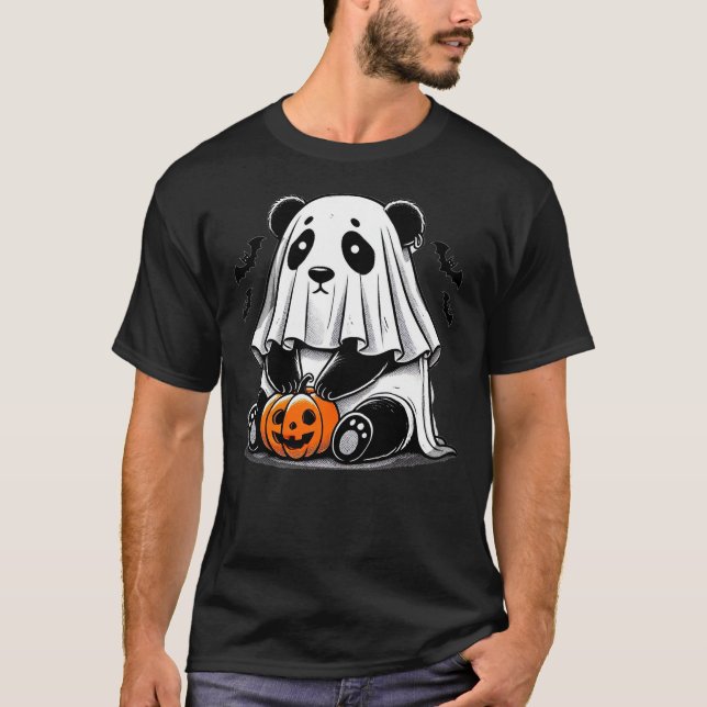 Spooky Panda Wearing A Ghost Halloween Costume Fun T-Shirt (Vorderseite)