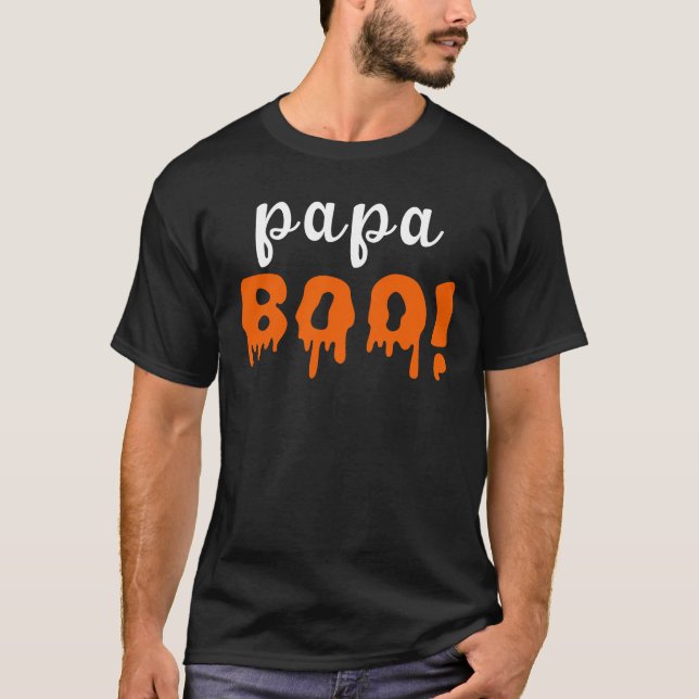 Spooky Papa Boo Orange Halloween Familie T-Shirt (Vorderseite)