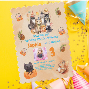 Spooky Party Animals Thema Kindergeburtstag einlad Einladung