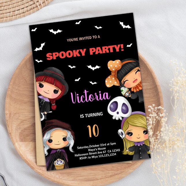 Spooky Party Schwarzes Halloween Einladungen (Spooky Party Black Halloween Birthday Invitations)