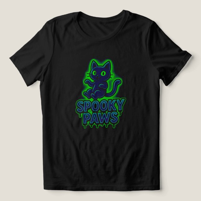 Spooky Paws - Neon Glow | NUR SCHWARZ Tri-Blend Shirt (Design Vorderseite)