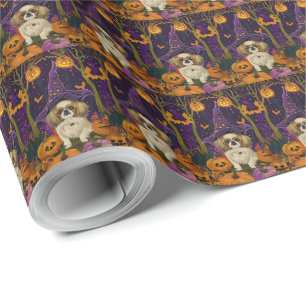 Spooky Pekingese Hund Halloween Hexe und Pumpkin Geschenkpapier