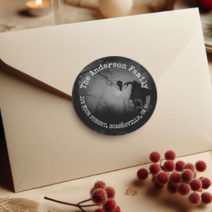 Spooky Personalisiert Name Black Raven Halloween Runder Aufkleber