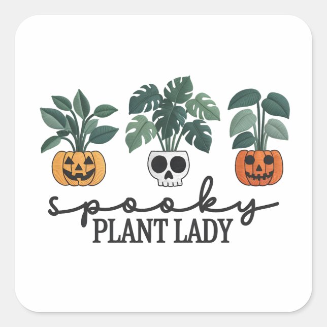 Spooky Pflanze Lady Halloween Monstera Design Quadratischer Aufkleber (Vorderseite)