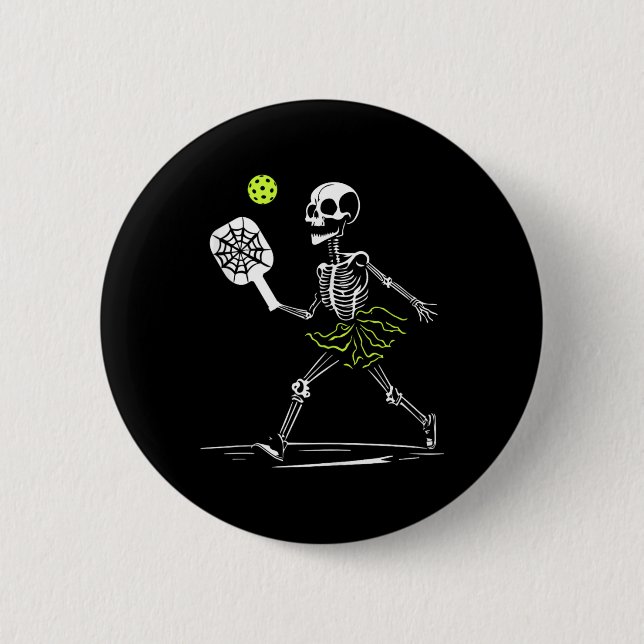 Spooky Pickleball Halloween Skelett Frauen tanzt z Button (Vorderseite)