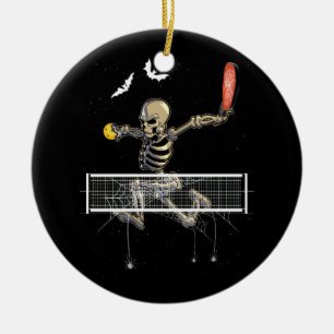 Spooky Pickleball Skeleton Player Fan Halloween Pi Keramik Ornament