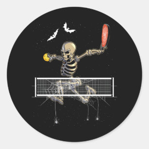 Spooky Pickleball Skeleton Player Fan Halloween Pi Runder Aufkleber