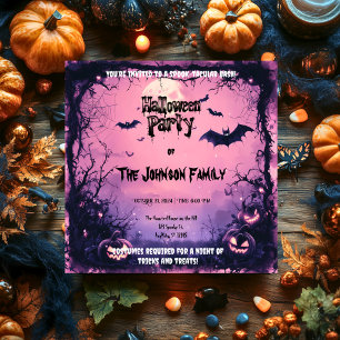 Spooky Pink Halloween-Party mit Pumpkins und Flede Einladung