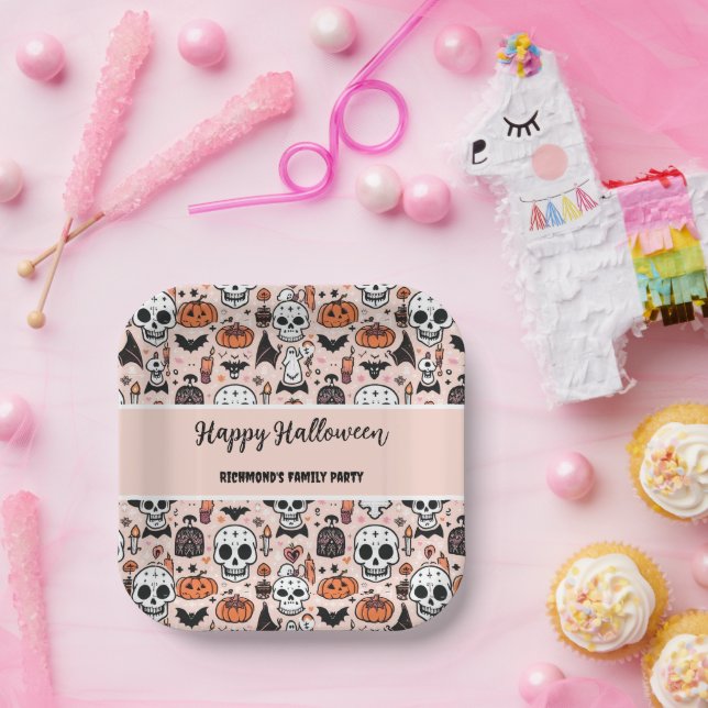 Spooky Pink Halloween Thema Tile Pappteller (Party)