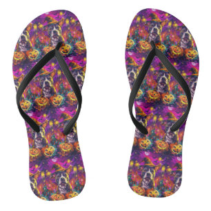Spooky Pitbull Halloween Hexe und Pumpkin Flip Flops