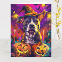 Spooky Pitbull Halloween Hexe und Pumpkin