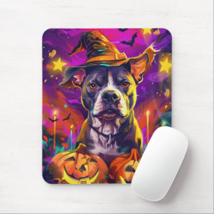 Spooky Pitbull Halloween Hexe und Pumpkin Mousepad