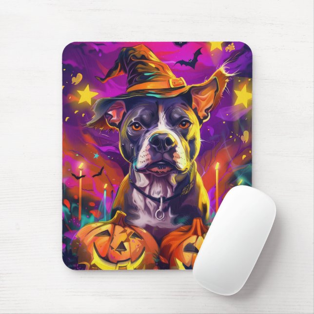 Spooky Pitbull Halloween Hexe und Pumpkin Mousepad (Mit Mouse)