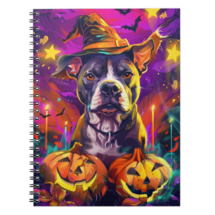Spooky Pitbull Halloween Hexe und Pumpkin Notizblock