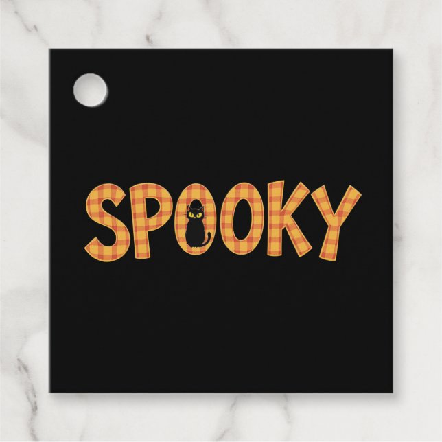Spooky Plaid Lettering Halloween Geschenkanhänger (Vorderseite)