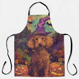 Spooky Poodle Hund Halloween Hexe und Kürbis Schürze