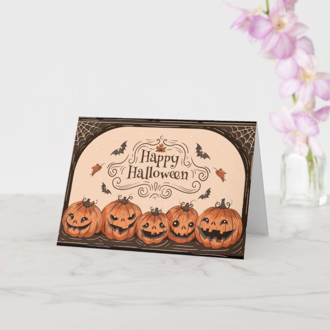 Spooky Pumpkin Bat Happy Halloween Karte (Orchidee)