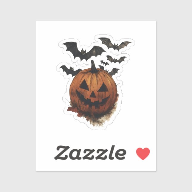 Spooky Pumpkin & Bats Halloween Art Aufkleber (Blatt)