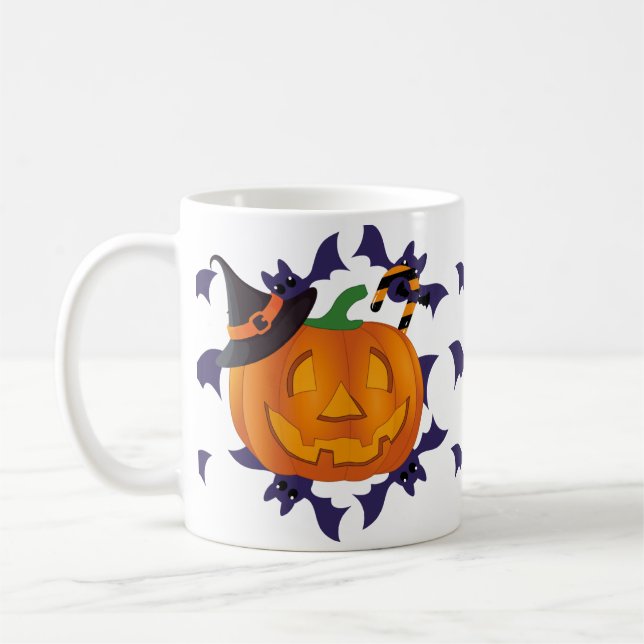 Spooky Pumpkin & Bats Halloween Niedlicher Hexenhu Kaffeetasse (Links)