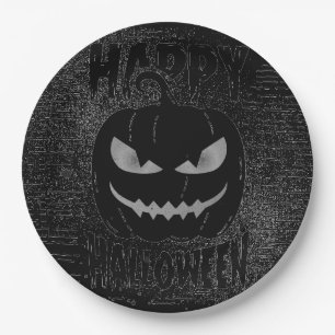 Spooky Pumpkin Black Halloween-Party Pappteller