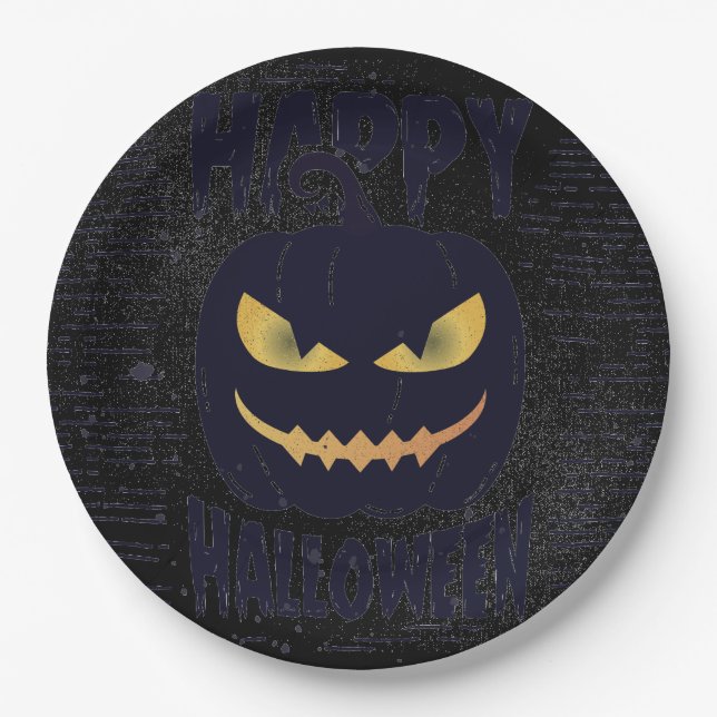 Spooky Pumpkin Black Halloween-Party Pappteller (Vorderseite)
