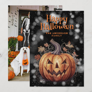 Spooky Pumpkin Cobweb Foto Happy Halloween Card Feiertagskarte