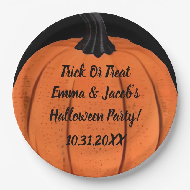 Spooky Pumpkin-Design mit benutzerdefinierten Text Pappteller (Vorderseite)