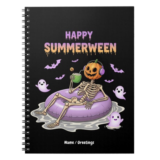 Spooky Pumpkin Faced Skeleton Fun Happy Summerween Notizblock (Vorderseite)