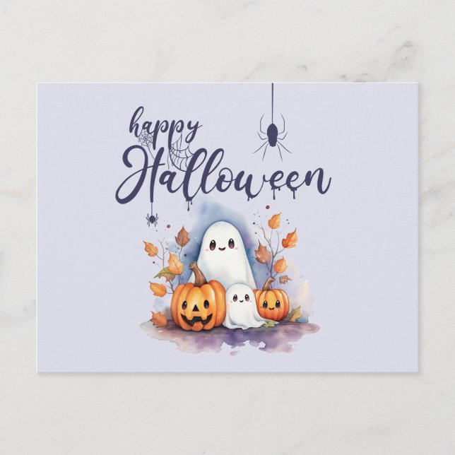 Spooky Pumpkin Ghost Halloween Postcard Postkarte (Vorderseite)