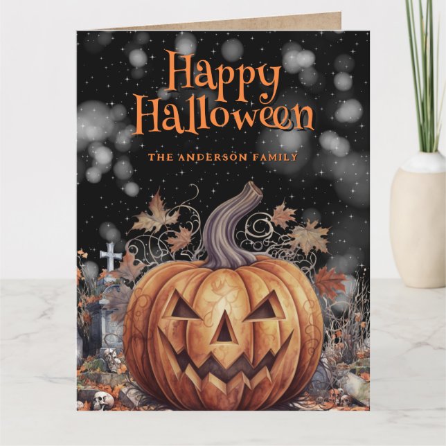 Spooky Pumpkin Ghost Happy Halloween Karte (Vorderseite)