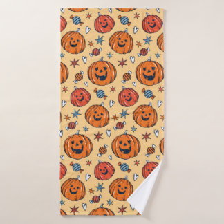 Spooky Pumpkin Halloween Pattern Badehandtuch