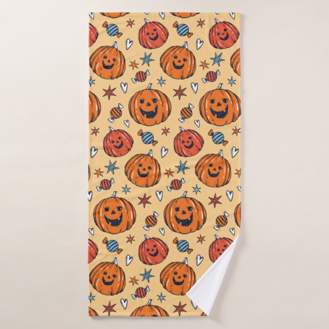 Spooky Pumpkin Halloween Pattern Badehandtuch (Badehandtuch)