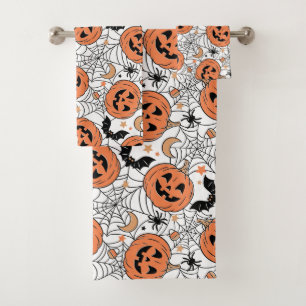 Spooky Pumpkin Halloween Pattern Badhandtuch Set
