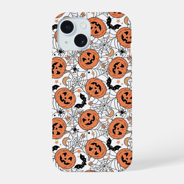 Spooky Pumpkin Halloween Pattern iPhone 15 Hülle (Rückseite)
