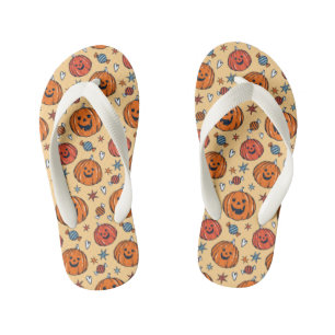 Spooky Pumpkin Halloween Pattern Kinderbadesandalen