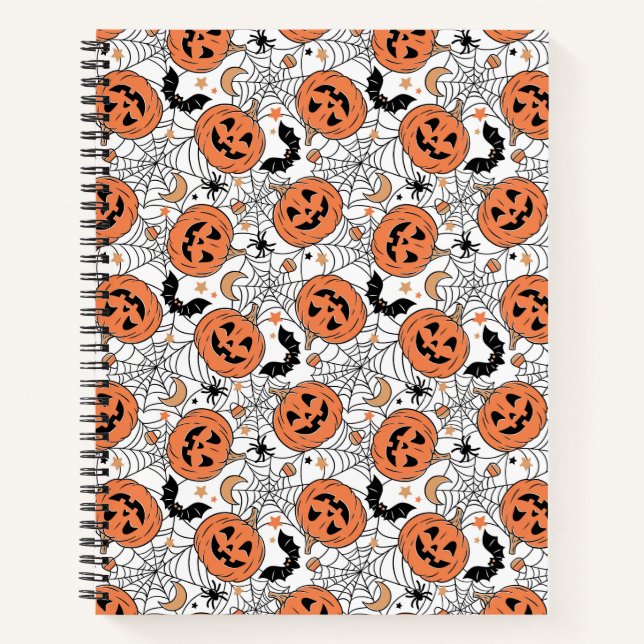 Spooky Pumpkin Halloween Pattern Notizbuch (Vorderseite)