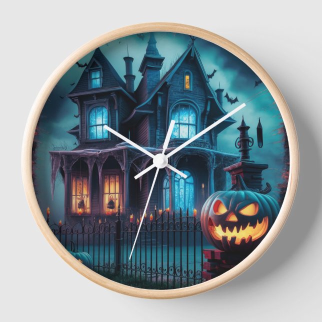 Spooky Pumpkin Halloween Wall Clock Uhr (Vorderseite)