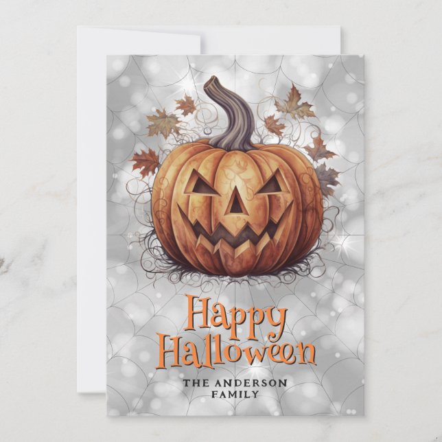Spooky Pumpkin Happy Halloween Card Feiertagskarte (Vorderseite)