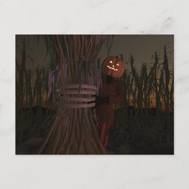 Spooky Pumpkin Head Scarecrow Postkarte (Vorderseite)