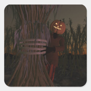 Spooky Pumpkin Head Scarecrow Quadratischer Aufkleber