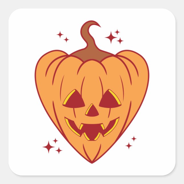 Spooky Pumpkin Heart Halloween Quadratischer Aufkleber (Vorderseite)