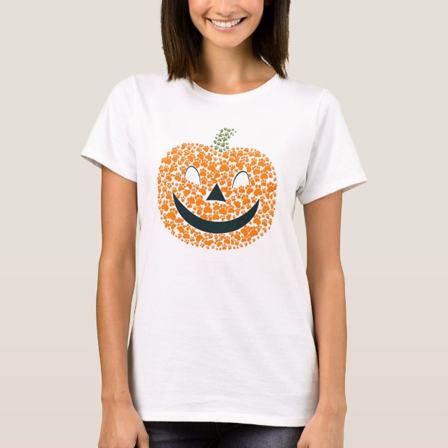 Spooky Pumpkin Hund Katze Paw Print Jack O'Lantern T-Shirt (Vorderseite)