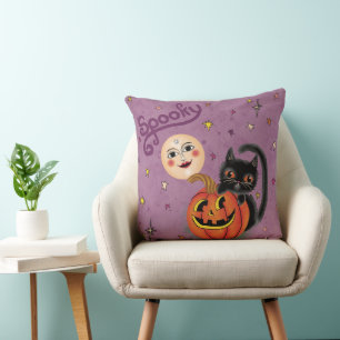 Spooky Pumpkin Kitten Moon - Lila leicht Kissen