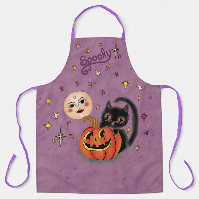 Spooky Pumpkin Kitten Moon - Lila leicht Schürze (Vorderseite)