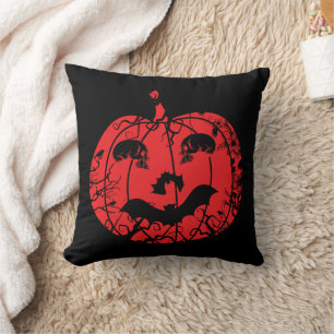 Spooky Pumpkin mit Skullen und Fledermäusen Hallow Kissen