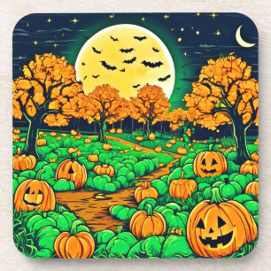 Spooky Pumpkin Patch: Cartoon Night Getränkeuntersetzer