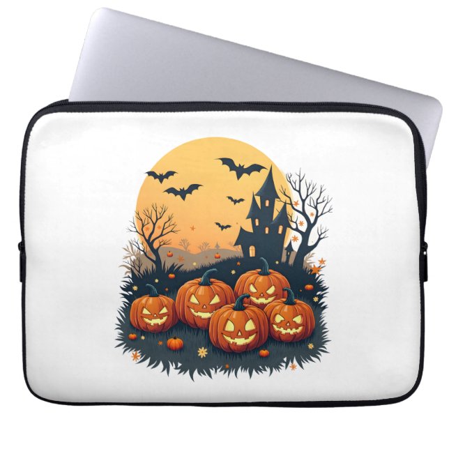 Spooky Pumpkin Patch - Retro Halloween T-Shirt Laptopschutzhülle (Vorderseite)