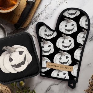 Spooky Pumpkin Pattern   Frohe Halloween Ofenhandschuh & Topflappen-Set